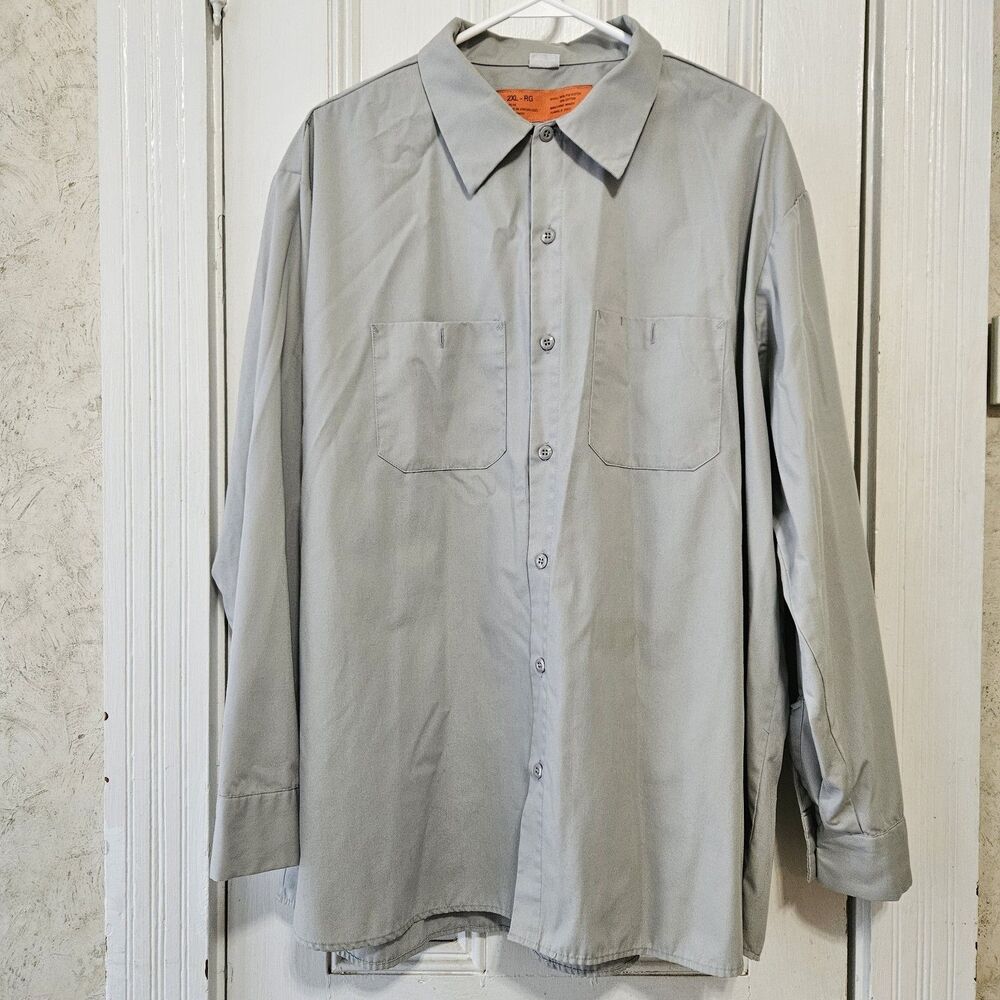 Red Kap Men's Long Sleeve Industrial Work Shirt – 2XL Regular (Light Gray)